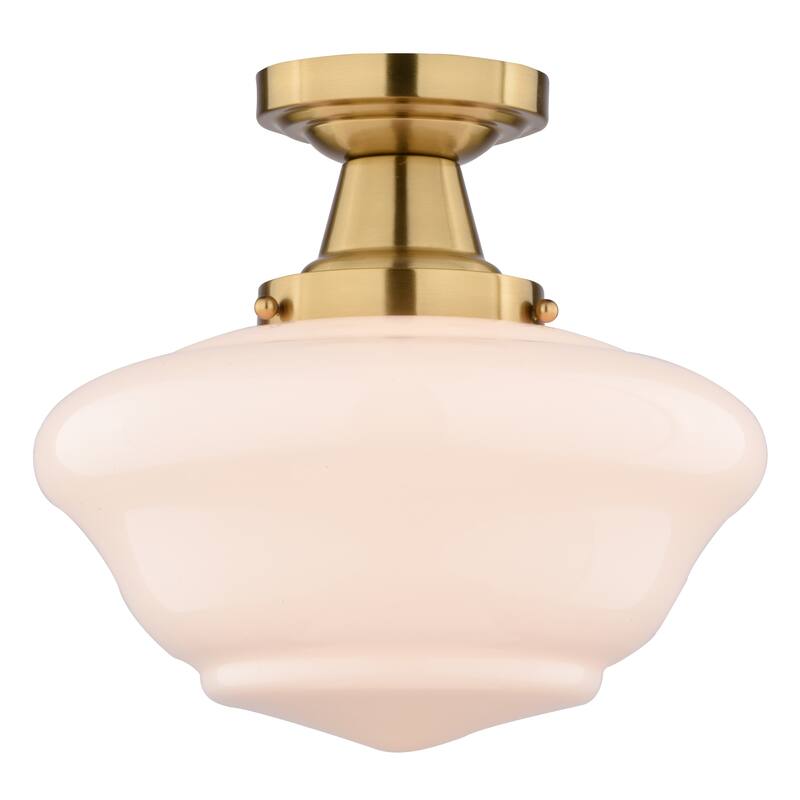 VAXCEL Eastgate 1-Light Schoolhouse Semi Flush Mount Ceiling Lighting Fixture, White Frosted Opal Glass Shade