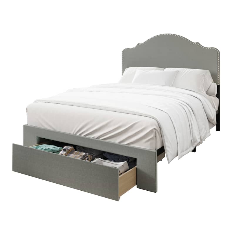 CraftPorch Transitional Linen Nailhead Upholstered Storage Bed