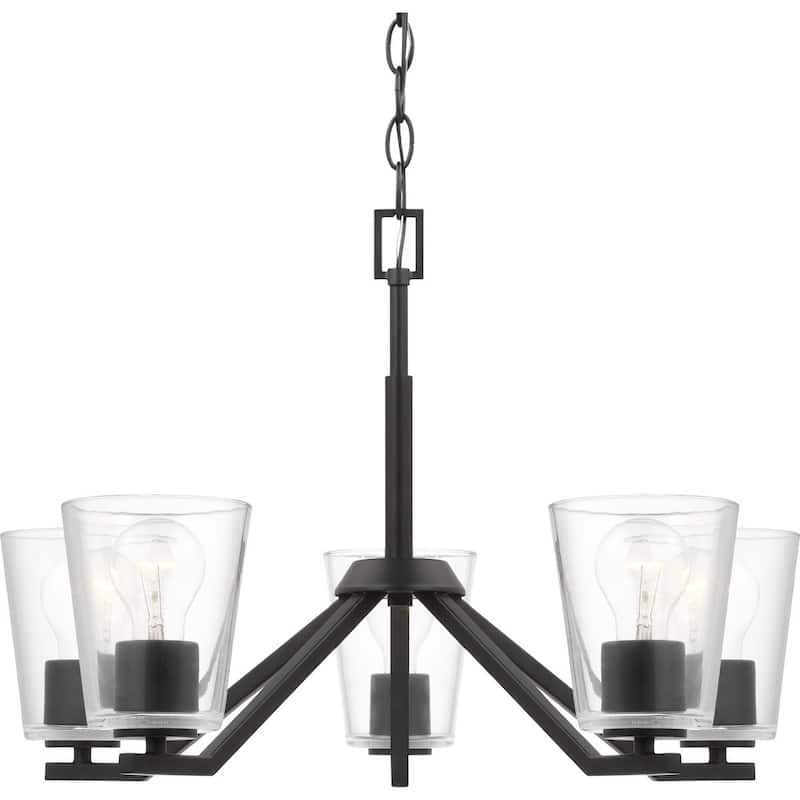 Vertex Collection Five-Light Matte Black Clear Glass Contemporary Chandelier - 22.5 in x 22.5 in x 15.25 in