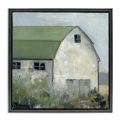 Stupell Barn View with Green Roof Framed Floater Canvas Wall Art Design By Sally Swatland