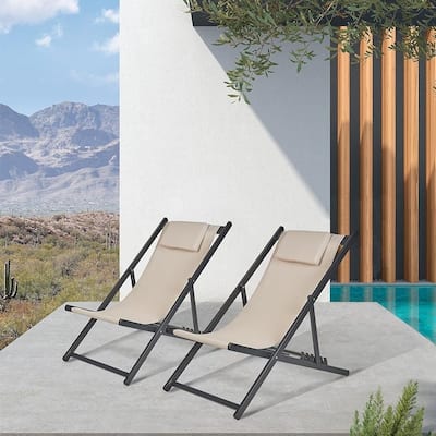 PURPLE LEAF Patio Sling Chairs Set of 2 Outdoor Portable Folding Beach Chairs - 31.43"H