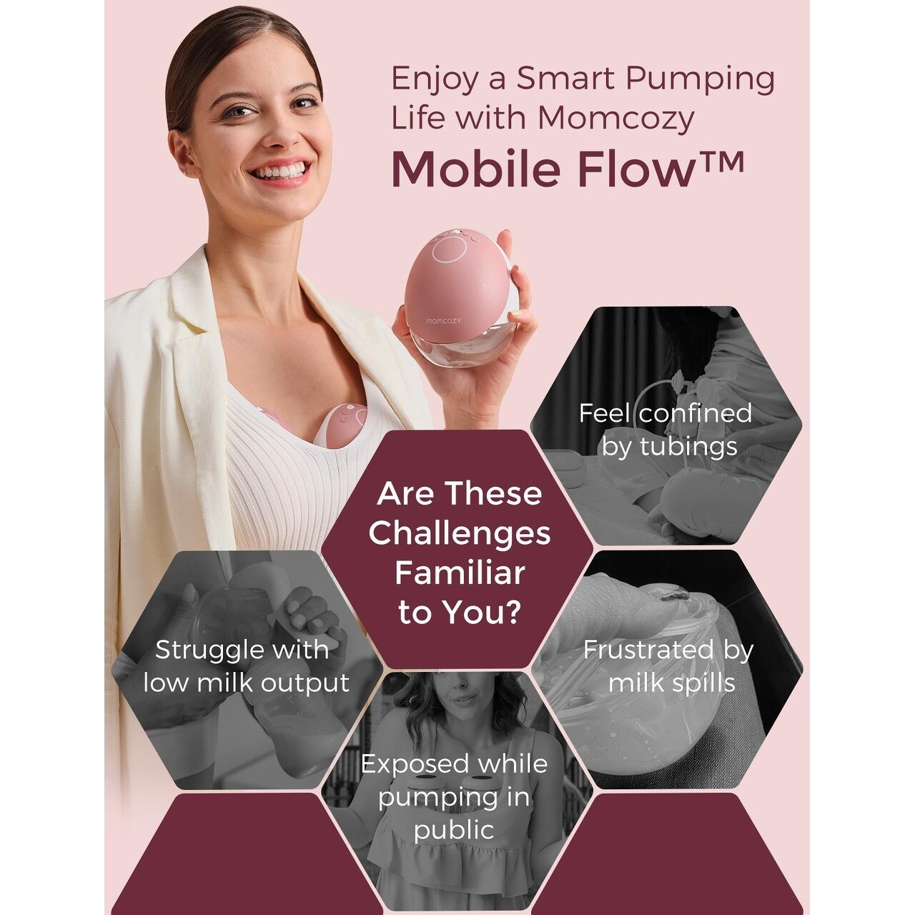 M9 Mobile FlowHands-Free Breast Pump - Maroon - Double - Bed Bath