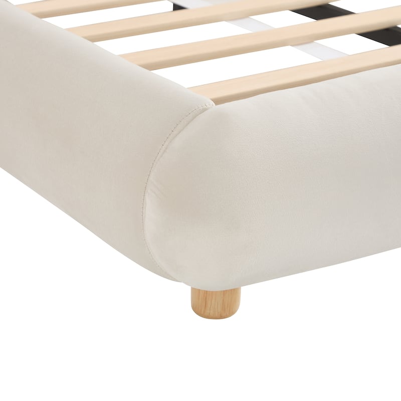 King Size Velvet Upholstered Platform Bed with Curved Headboard