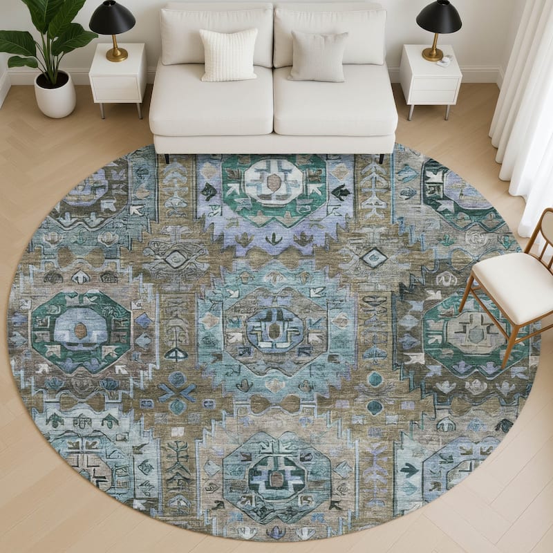 Premium Washable Super Soft Traditional Global Mayfield Rug - Brown - 8' x 8'