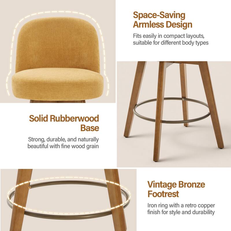 Fabric Upholstered Counter Height Swivel Bar Stools - 37.8"H x 19.7"W x 23.2"D