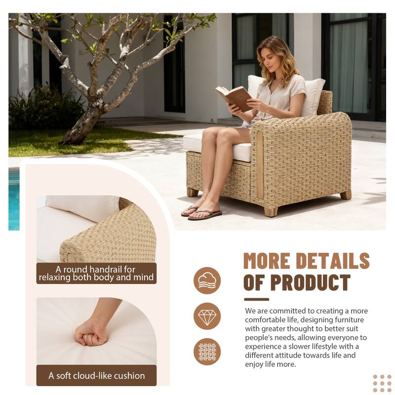 Outdoor Conversation Set L-Shaped Corner Sectional Sofa 6-Piece Patio Modular Sofa and Coffee Table PE Wicker Rattan Acacia Wood