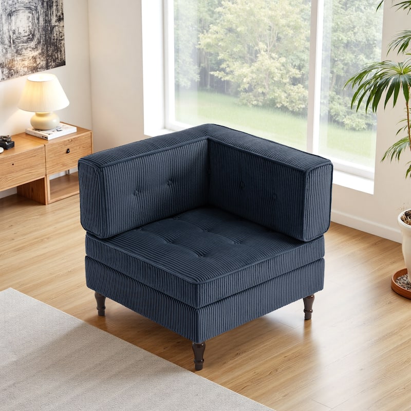 Modern Corduroy Corner Armchair Armless Chair sofa - Navy - Corner chair