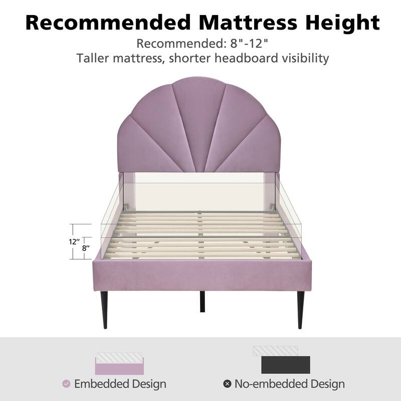 Upholstered Bed with Unique Seashell Headboard