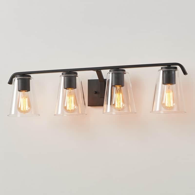 KAWOTI 30.25’’ 4-Light Painted Black Vanity Light with Clear Glass Shades - L30.25" * E7.5" * H7.3"