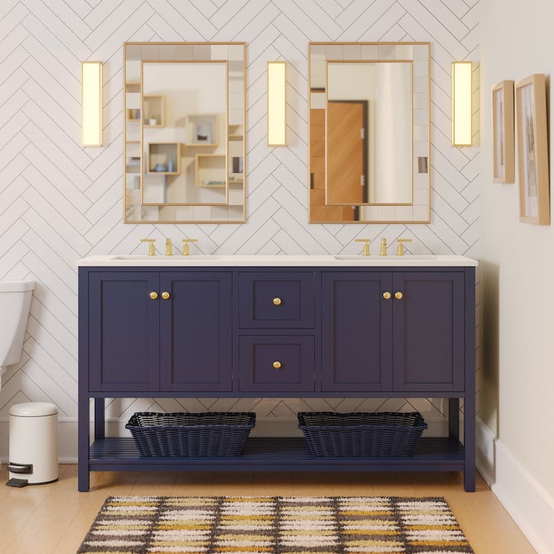 KitchenBathCollection Lakeshore 60" Double Bathroom Vanity with Engineered White Top - Royal Blue