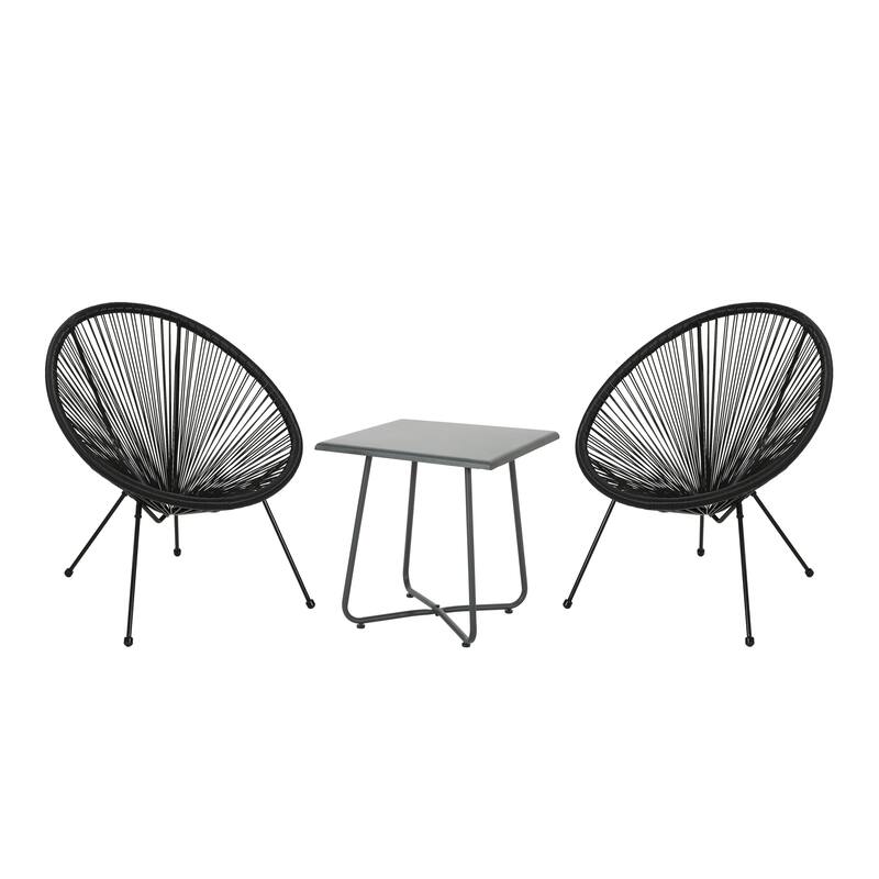 Anson Outdoor Woven 3 Piece Chat Set by Christopher Knight Home - Black + Gray