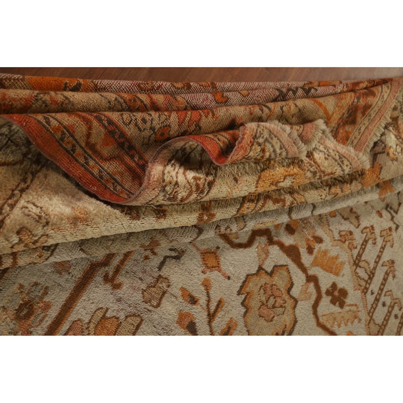 Pre-1900 Antique Vegetable Dye Oushak Turkish Rug Handmade Wool Carpet - 11'10" x 13'6"