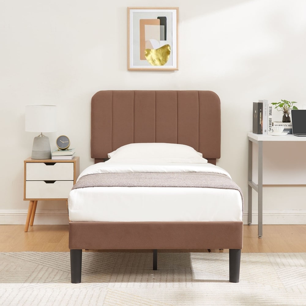 VECELO Modern Upholstered Platform Bed Frame with Adjustable Velvet Headboard Under-Bed Space for Storage No Box Spring Needed