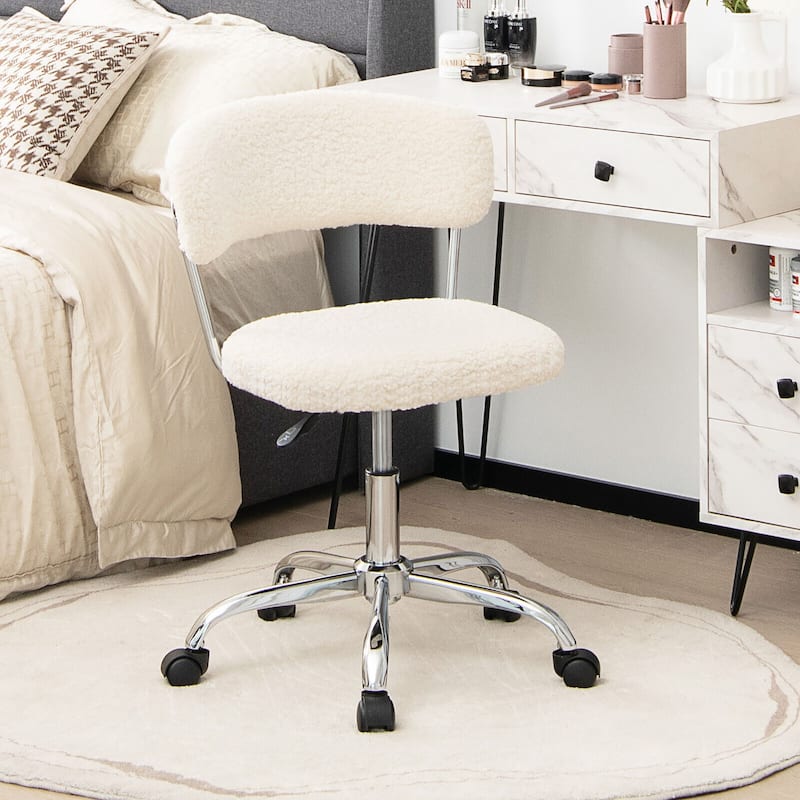 Gymax Computer Desk Chair Adjustable Sherpa Office Chair Swivel Vanity