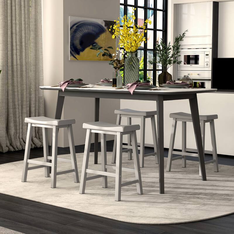 Saddle-Seat Bar Stools Backless Wooden Counter Height Barstools
