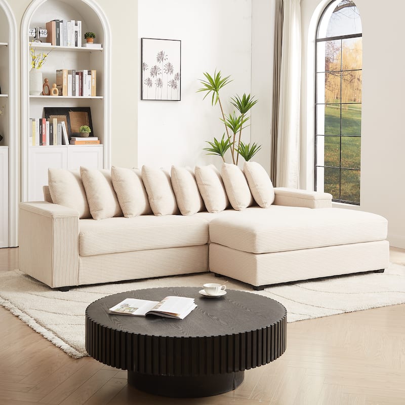 GDFStudio - Peregrine L-Shaped Corduroy Sectional Sofa with Pillows and Armrest Storage