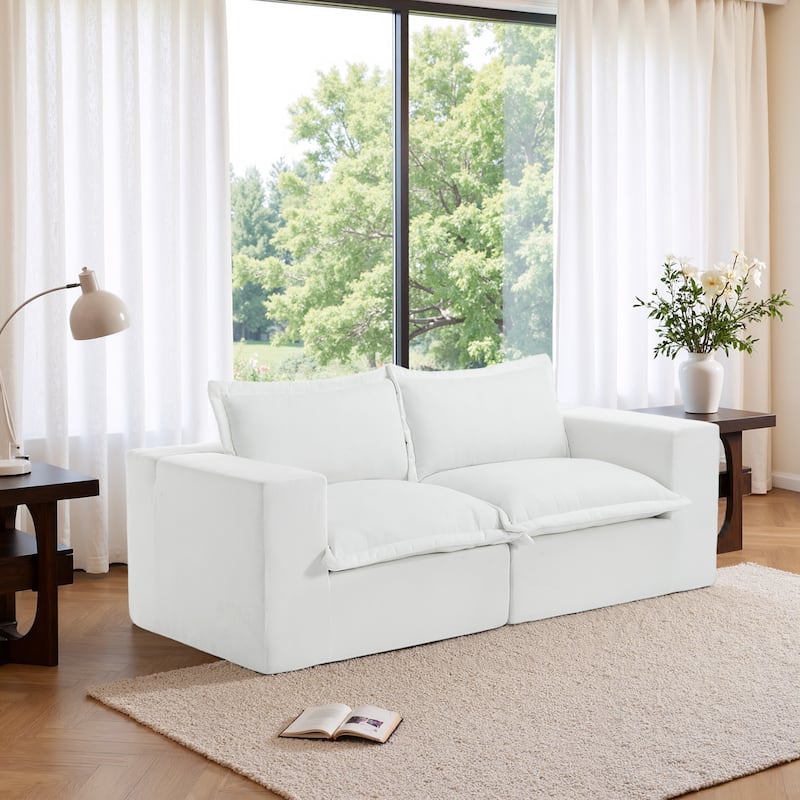 No Assembly Chenille Modular Sectional Sofa Comfy Cloud Couch - Beige-2Piece
