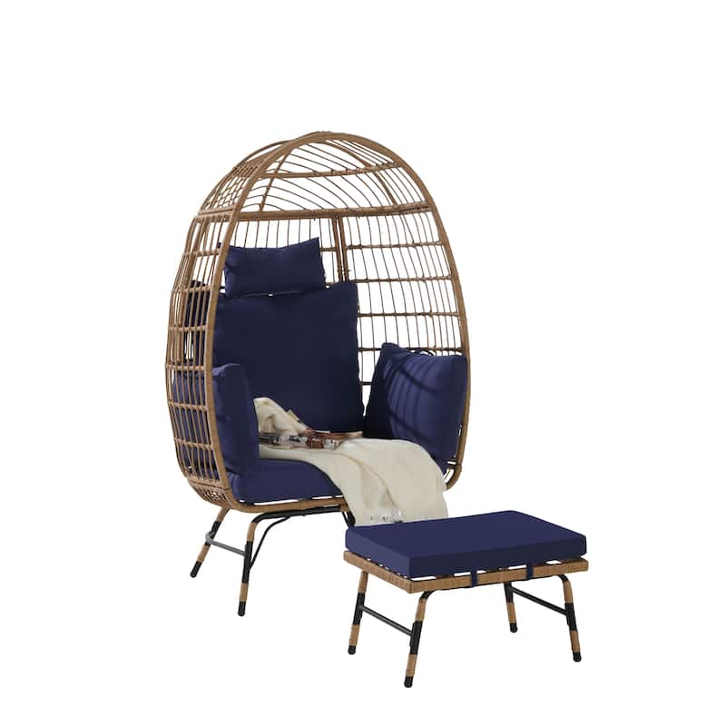 GDFStudio - Serena Oversized Egg Chair with Ottoman and Thick Cushions for Relaxing Indoor and Outdoor Lounging