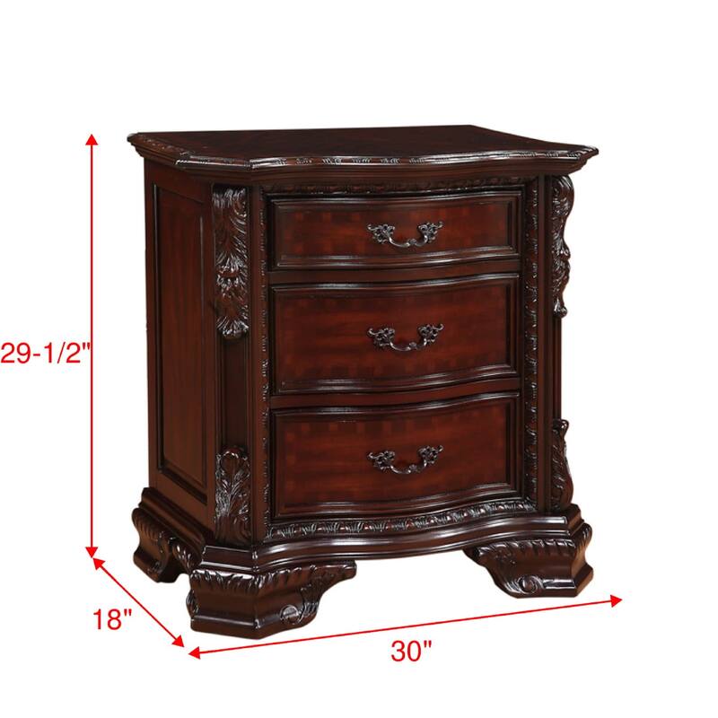 Nightstand with Three Storage Drawers Drawer Pulls Solid Wood