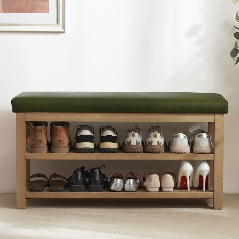 HUIMO Multi-Functional Modern Entryway Double Layer Shoe Bench 39 inch
