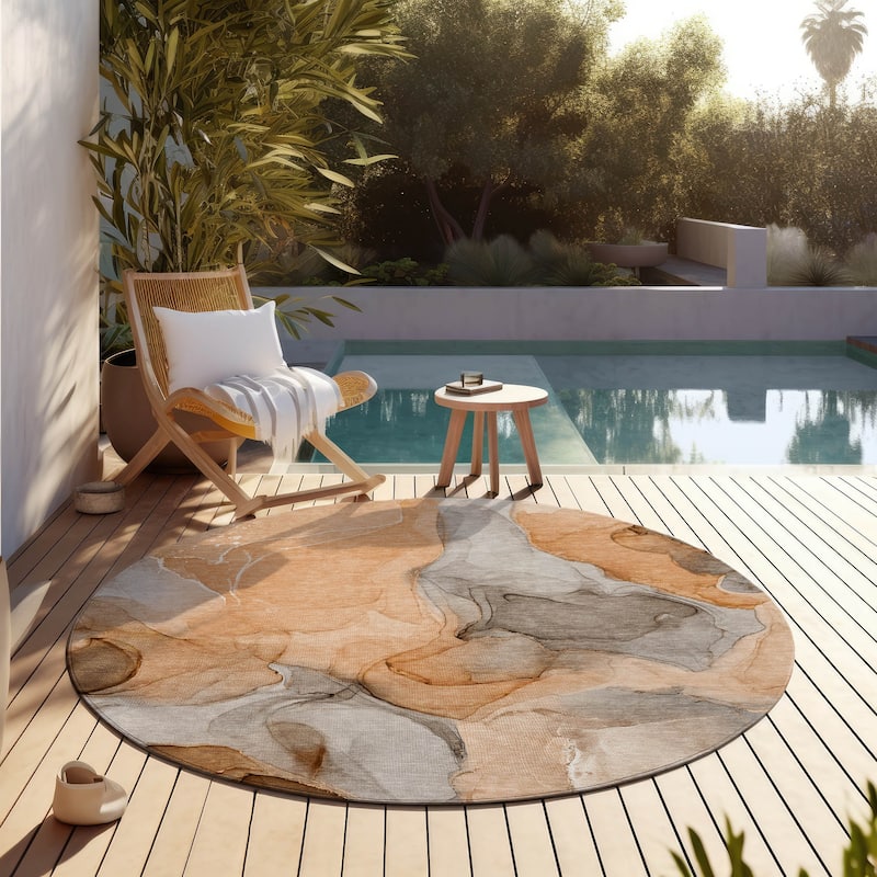 Machine Washable Indoor/ Outdoor Chantille Watercolor Orange Rug - Orange - 8' x 8'