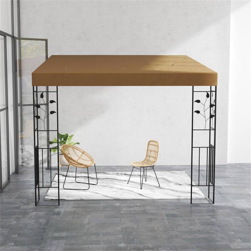 Coffee Lean-To Pergola with Powder-Coated Metal Frame and 180gsm Polyester Canopy UPF30 Plus Splash Resistant