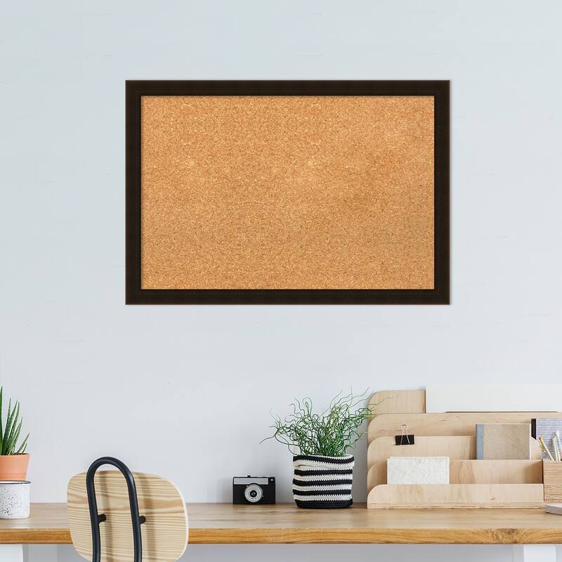 Espresso Brown Wood Framed Natural Corkboard Bulletin Board