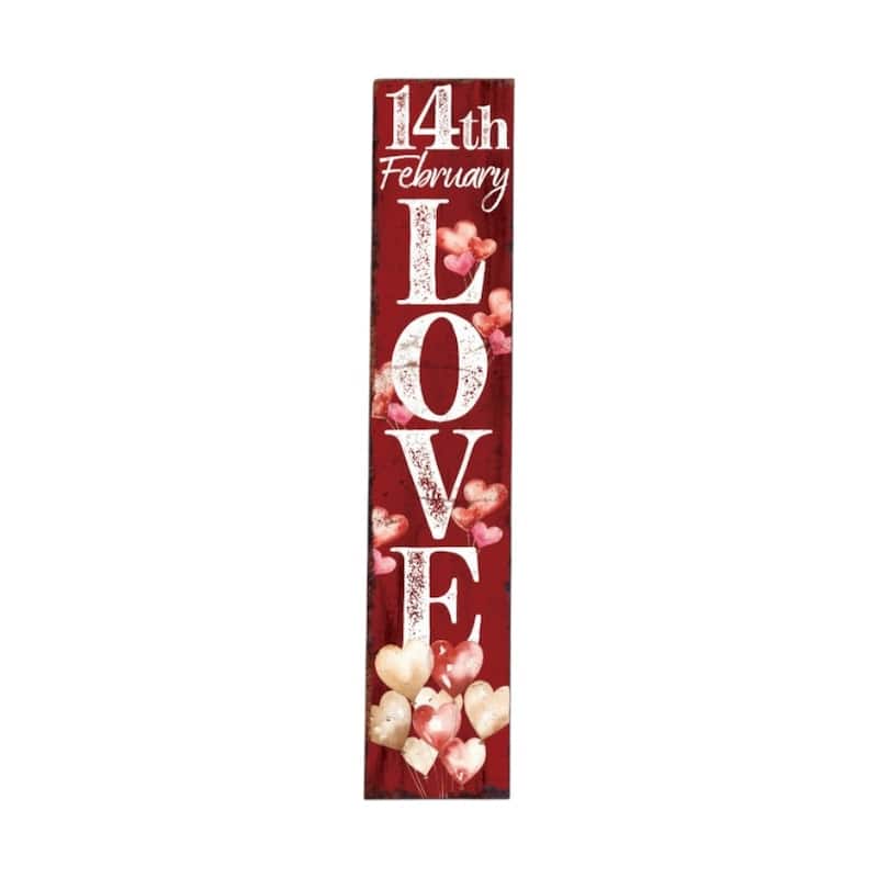 HomeRoots 48" Pink Red And White Solid Wood Love Valentine's Day Heart Porch Sign