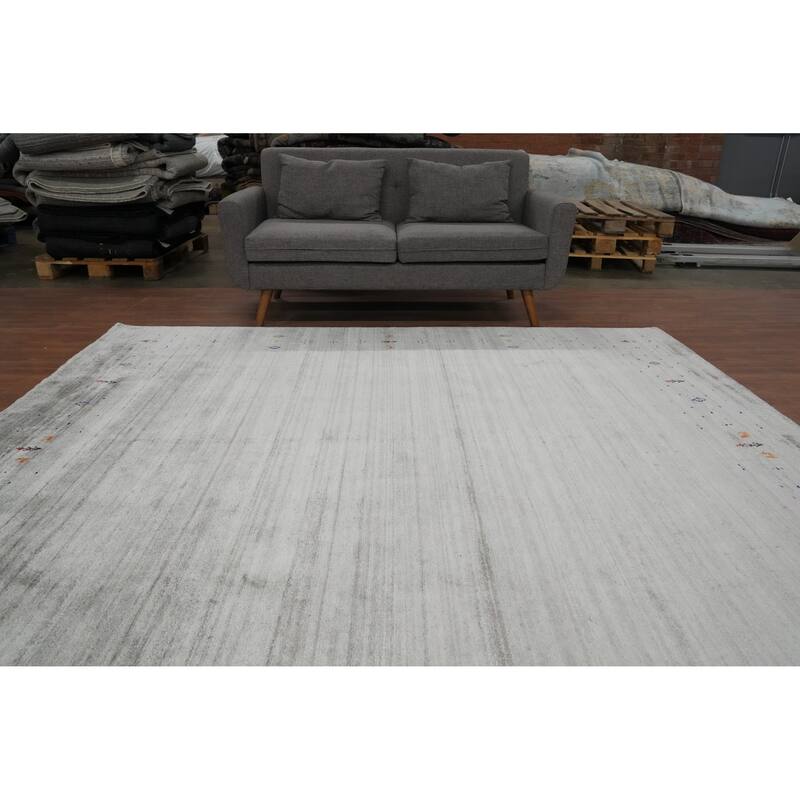 Hand Knotted Oriental Viscose Silk Carpet Tribal Animal Pictorial Greys & Charcoal Gabbeh Area Rug - 8' 9'' X 8' 9''
