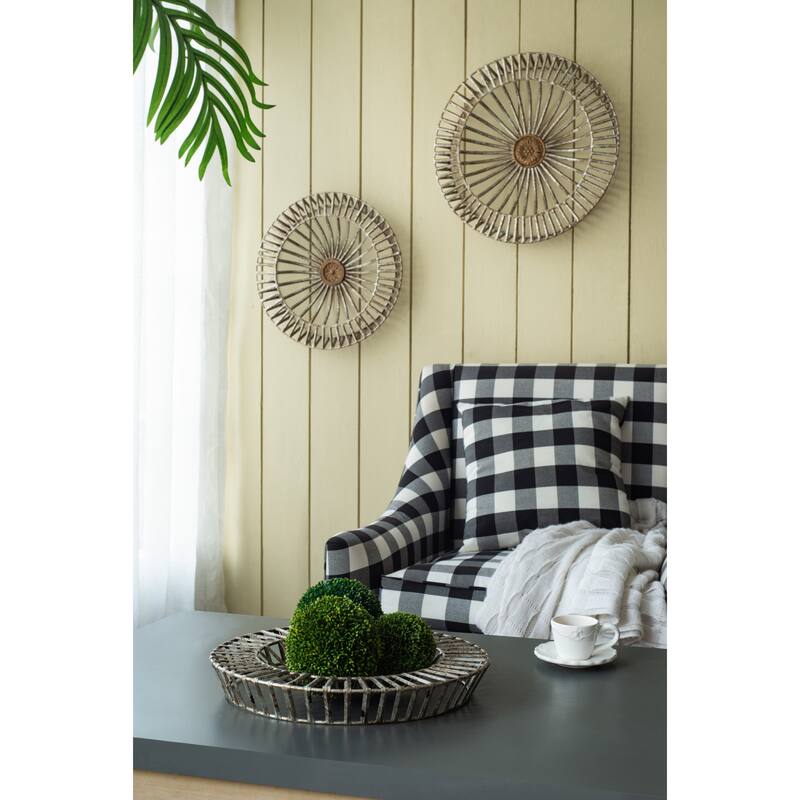 Set of 3, Modern Jennings Discs Wall Decor with Shield Design and Floral Pattern, for Fireplace Mantel Above Desk