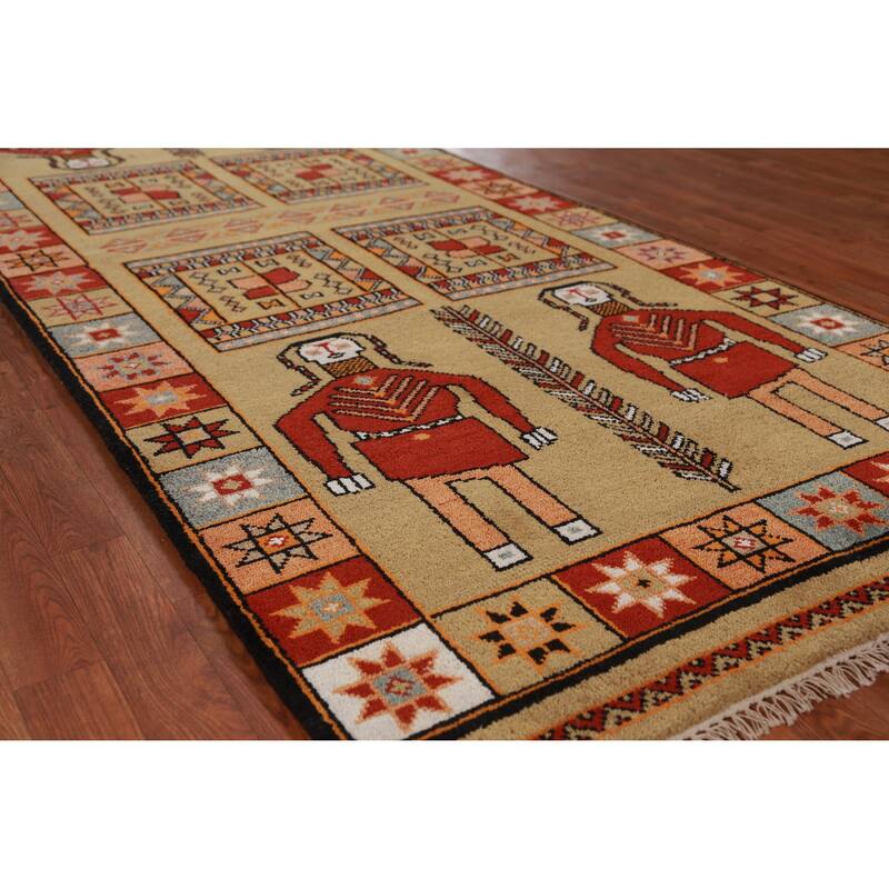 Hand Knotted Oriental 100% Wool Carpet Traditional Tribal Yellow & Gold Heriz (serapi) Runner Rug - 10' 0'' X 4' 1''