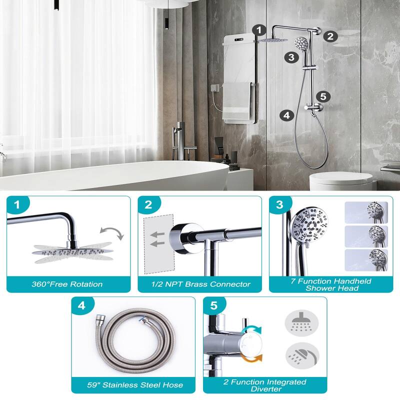 WOWOW Single Handle 7 Spray Patterns Shower Faucet Systerm