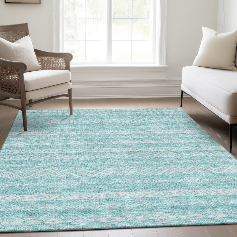 Machine Washable Indoor/ Outdoor Chantille Stripes Boho Rug