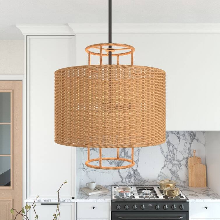 Acroma 4-Light Dimmable Drum Chandelier with Handwoven wicker shade