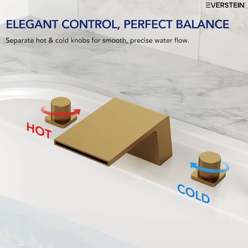 Modern Wide Waterfall Bathtub Faucet, Deck Mount 2-Handle Roman Tub Faucet