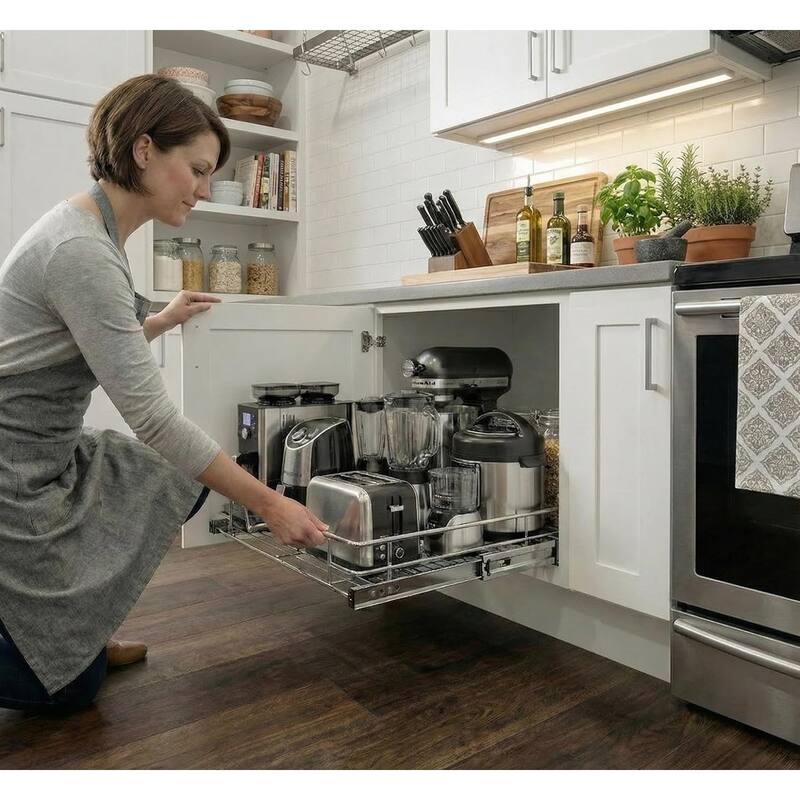 Pull Out Cabinet Drawer Organizer, Heavy Duty- Steel Metal- Chrome Finish