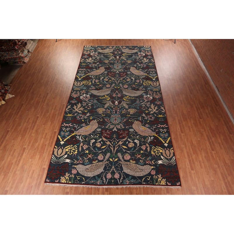 Animals Design Blue Ziegler Large Area Rug Hand-Knotted Wool Carpet - 10'2"x 19'5"