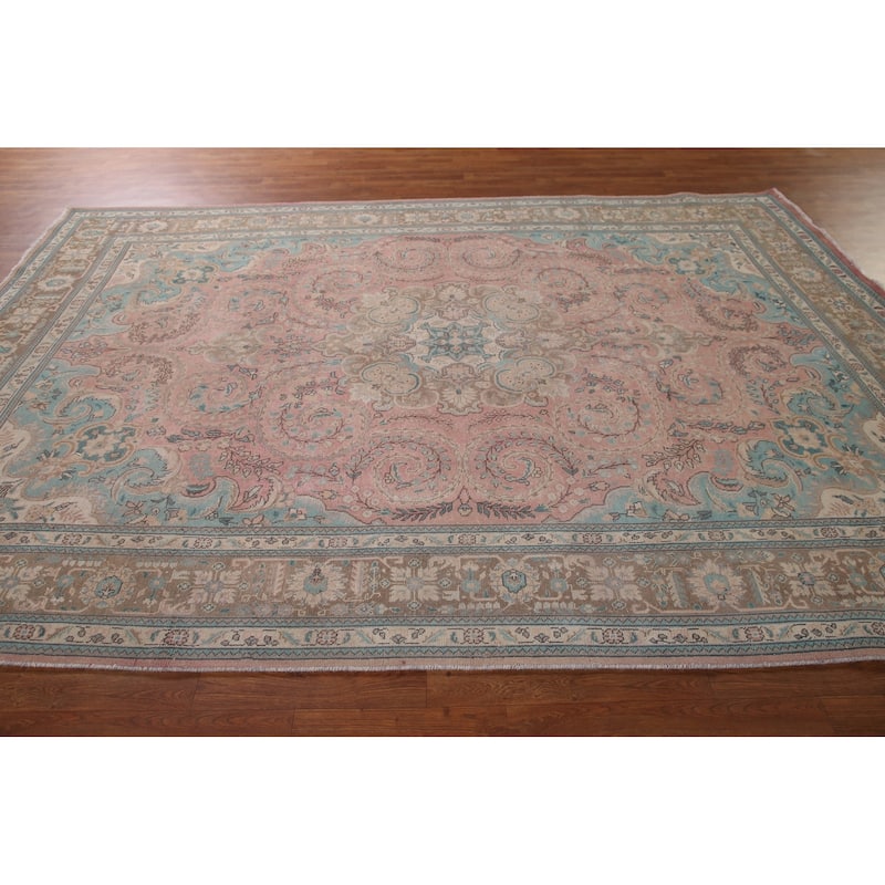 Distressed Tabriz Persian Vintage Area Rug Handmade Wool Carpet - 7'9"x 10'10"