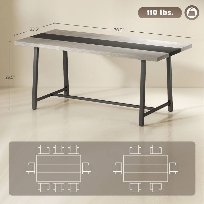 Dining Table with Wood Grain Top & Black Steel Legs, Scratch-Resistant Kitchen Table Work Table