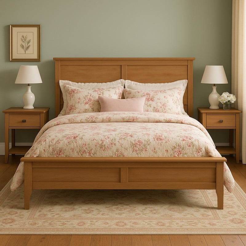 Modern Style, Solid Wood Bed Frame with MDF Headboard and Footboard - Seadrift - Queen