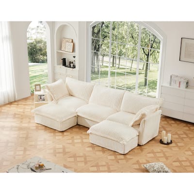 Modern Modular Deep Seat Sofa with Removable Corduroy Covers and Plush Cushions for Living Room and Guest Room