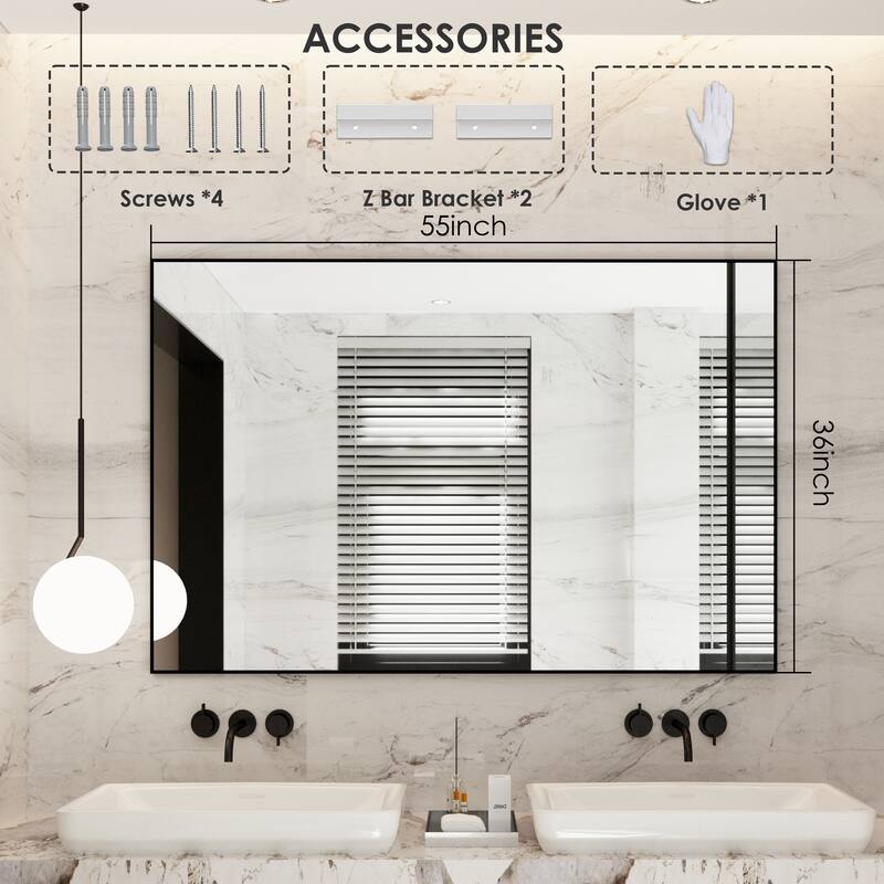 Aluminum Alloy Framed Wall Mounted Bathroom Vanity Accent Mirror in
