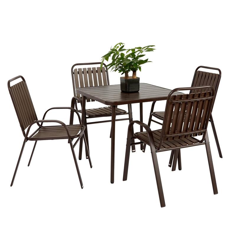 5 Piece Outdoor Dining Table Set, All Weather Outdoor Table and Chairs Set with Square Metal Dining Table with Plastic Chair
