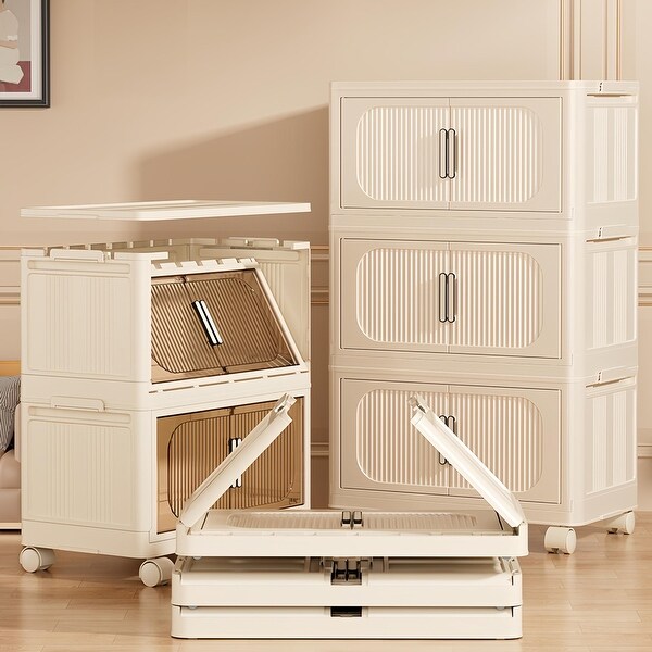 Modern 3-Tiers Folding Plastic Storage Cabinet with Magnetic Door