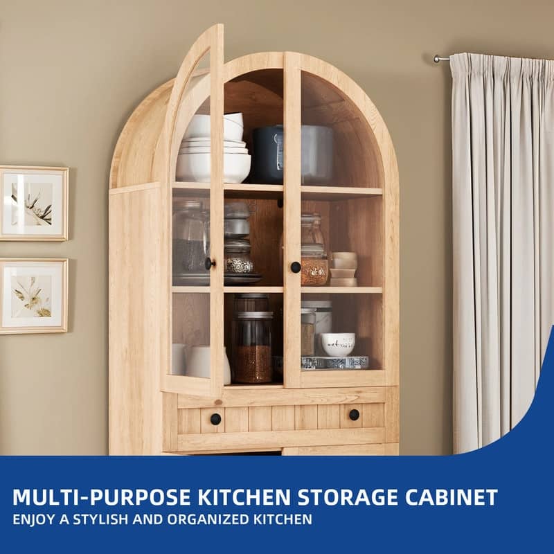 Moasis 71" Tall Farmhouse Arched Kitchen Pantry with Large Drawers And Adjustable Shelves