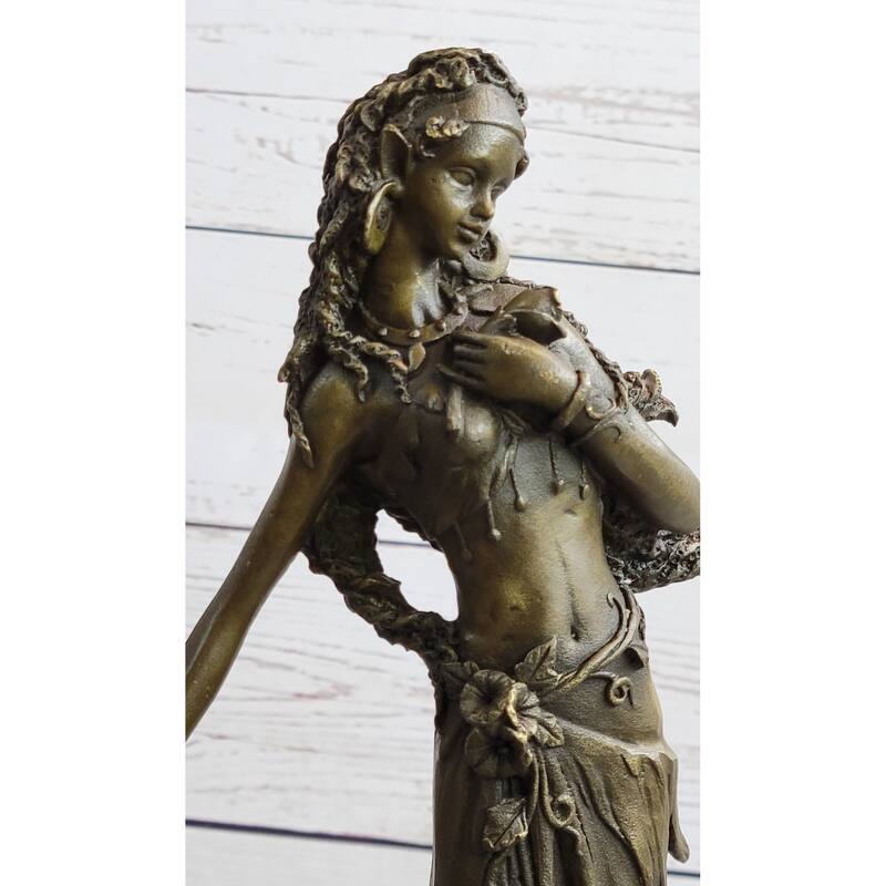Gaia Earth Mother Nymph Female Figure Bronze Sculpture Statue On Marble Base