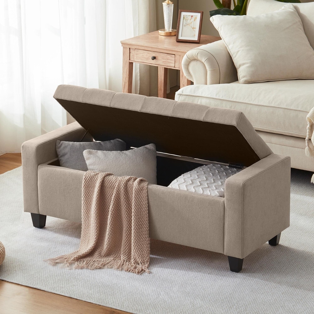 HUIMO Modern Upholstered Flip-Top Storage Ottoman