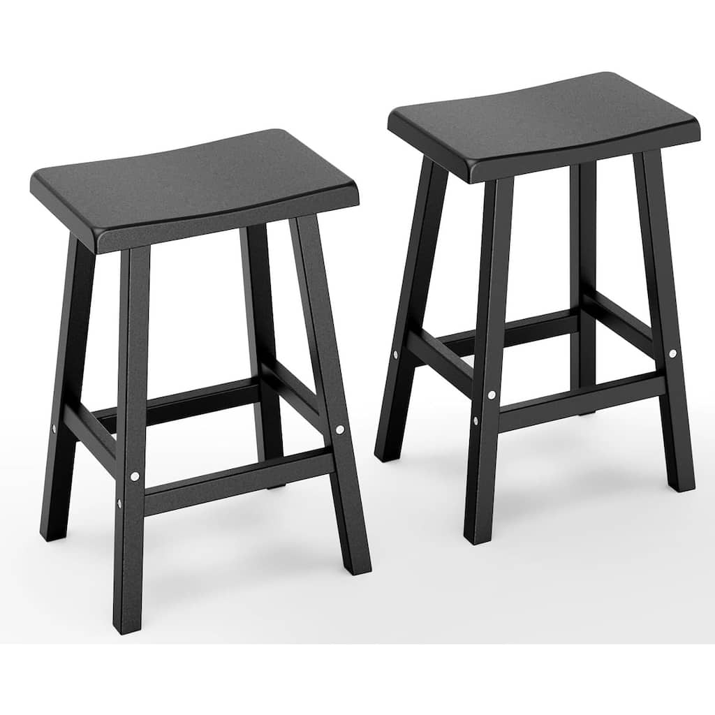 Modern-style Resin Bar Stools 24'' Outdoor Set of 2, All-Weather Barstools for Patio, Balcony, or Kitchen Counter. - 24inch