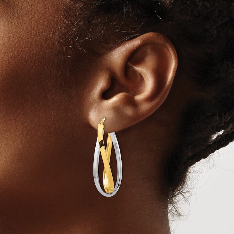 Curata 14k Two Tone Polished Oval 4x36mm Double Hoop Earringss