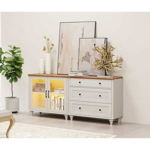 2-in-1 Dresser for Bedrrom with Glass Door & Drawer, Storage Cabinet